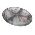 An oval polished worry stone cabochon featuring a marbled pattern of gray, white, black, and subtle reddish-brown veins, shown on a plain white background.