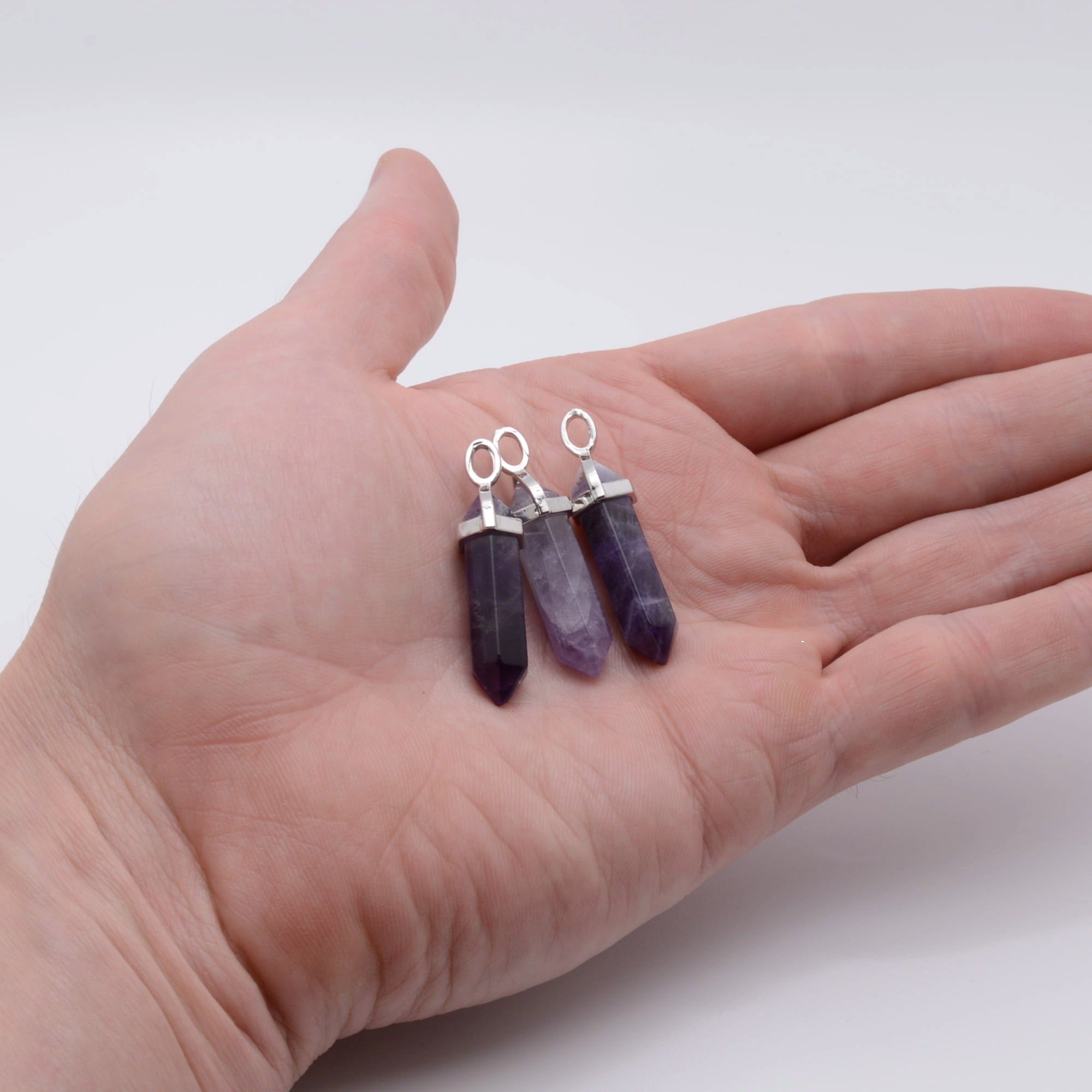 Amethyst Crystal Gemstone 32mm Double Point Pendant