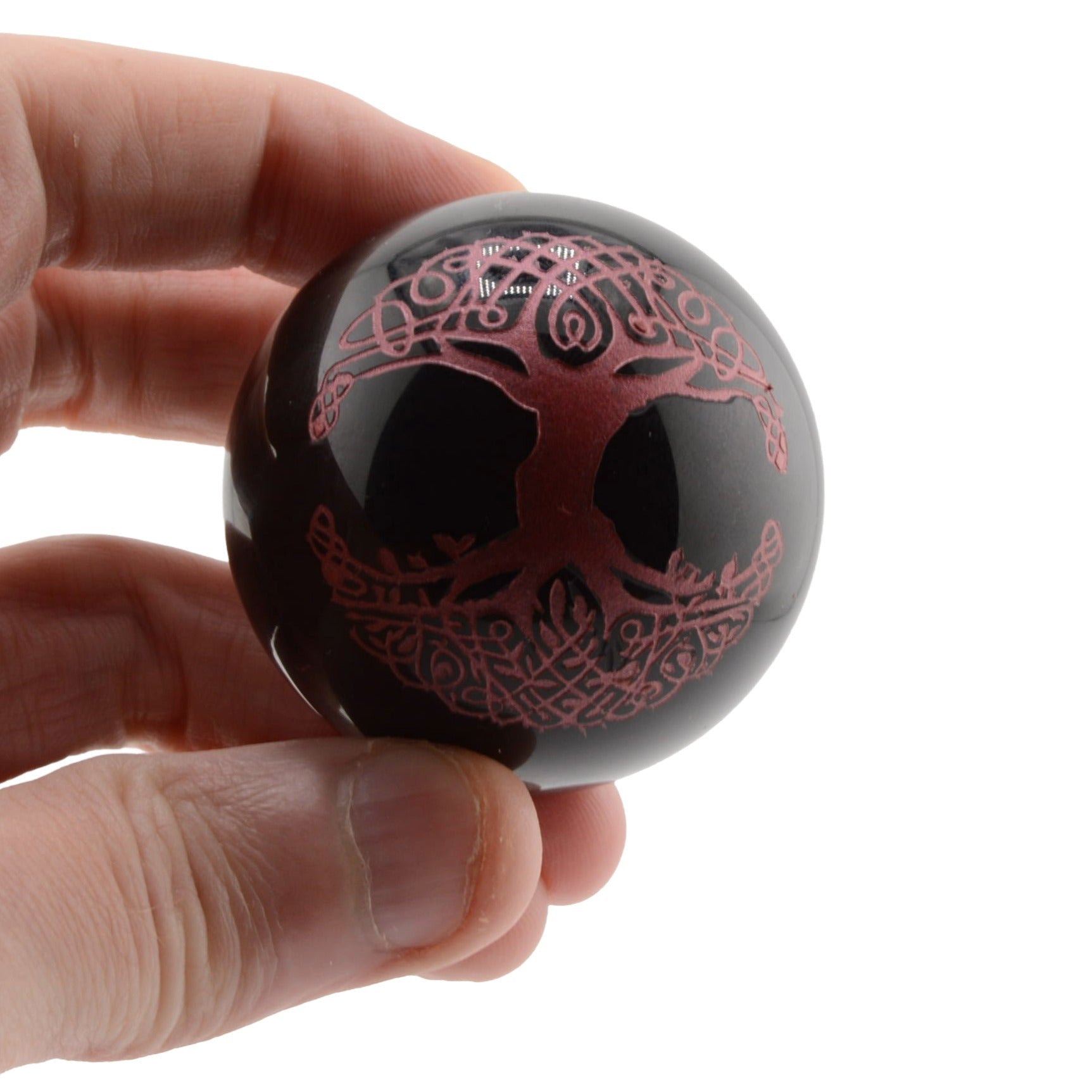 Black Obsidian 50mm Sphere with Tree of Life Emblem