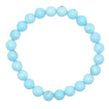A beaded stretch bracelet made of light blue coloured round beads with natural matrix veining, shown on a plain white background.