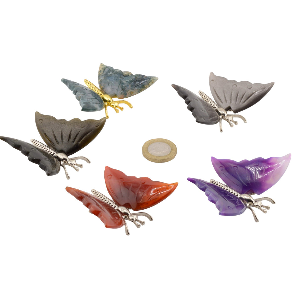 Butterfly Gemstone Carving with Metal Body - 5cm