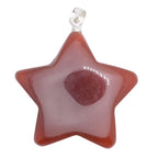 A star-shaped carnelian pendant with a glossy finish. Red brown orange in colour with a silver plated bail