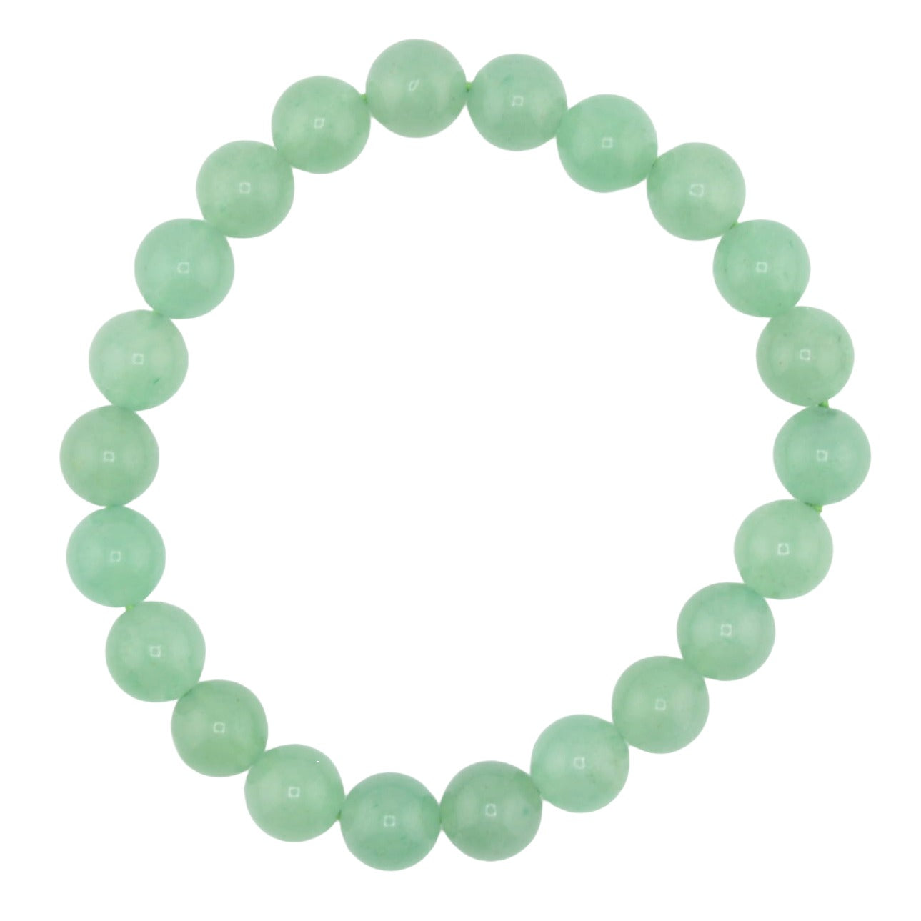 8mm green aventurine bead bracelet. Round beads arranged in a circle on a white background