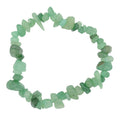A beaded stretch bracelet made of small, polished green gemstone chips, displayed on a clean white background.