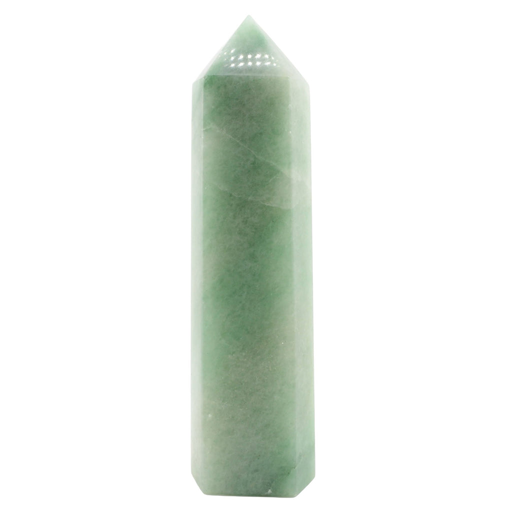 Large 175mm polished green aventurine tower on a white background
