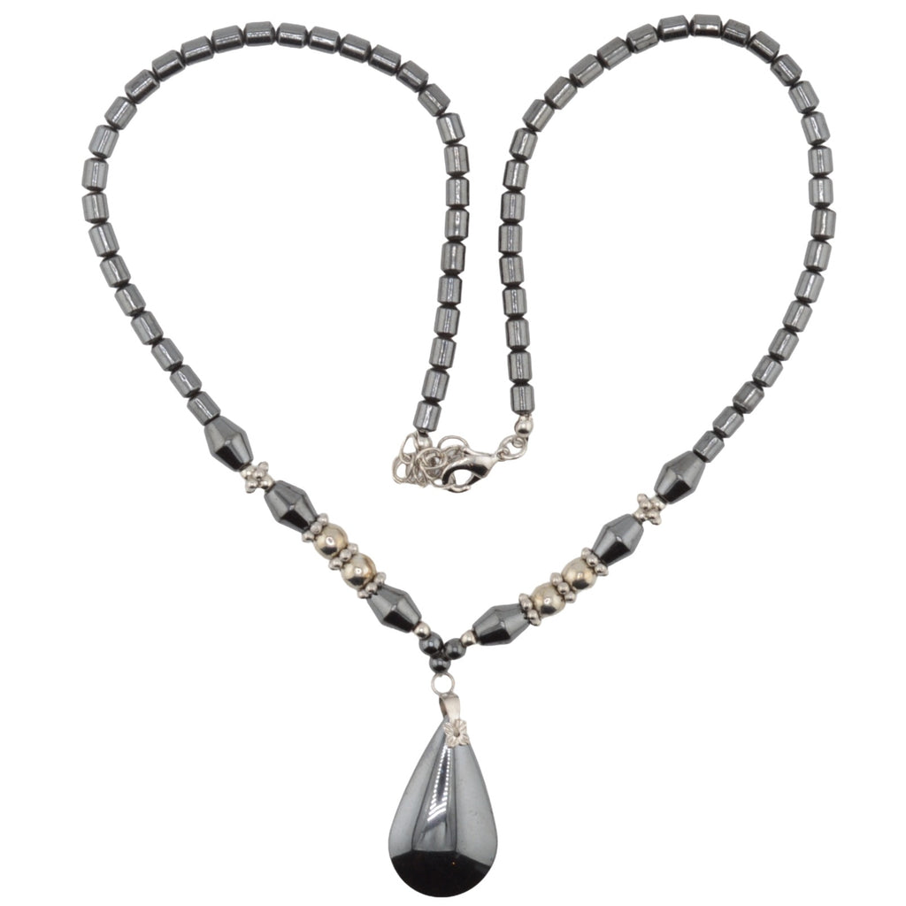 Hematite Crystal Teardrop & Bead Necklace