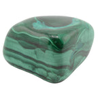 A polished tumbled stone with natural green and black marbled patterns, shown on a solid white background.
