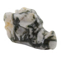 A polished moss agate 4cm dragon head carving, featuring a marbled pattern of white, dark green, and light beige.