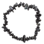 Black obsidian chip bracelet Jewellery made of polished irregular chips, arranged in a circle on a plain white background.