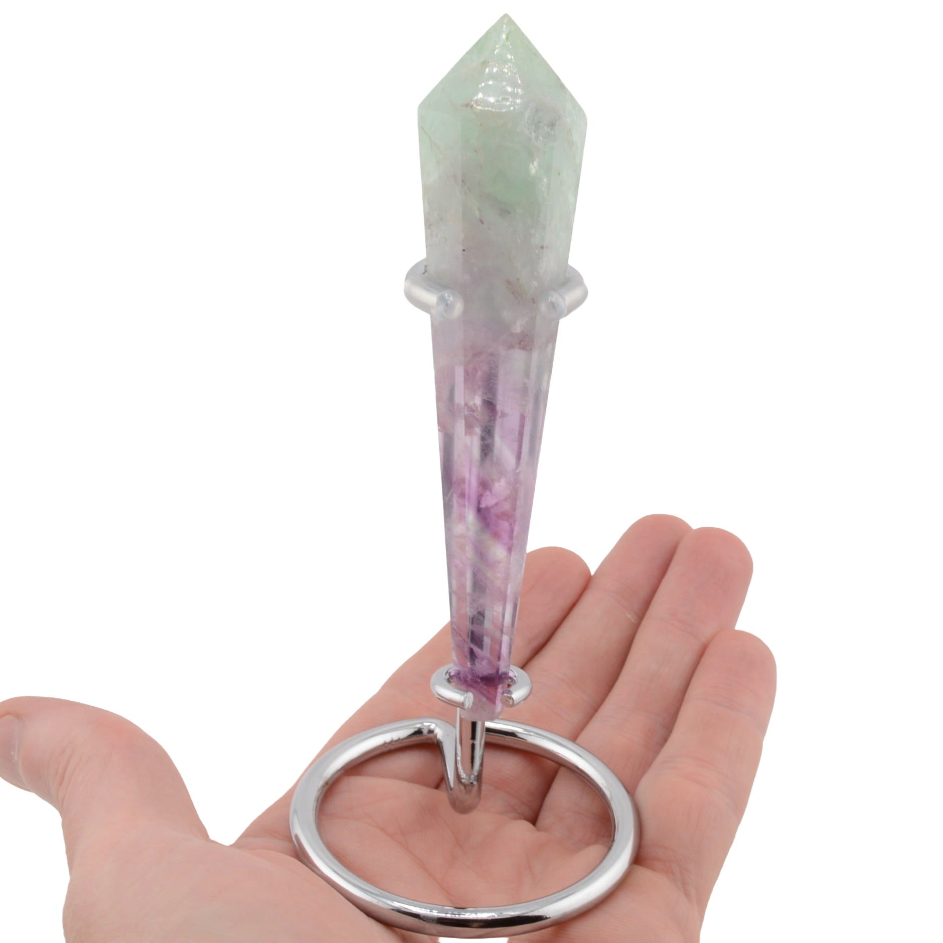 Fluorite Crystal Sceptre Point on Metal Stand