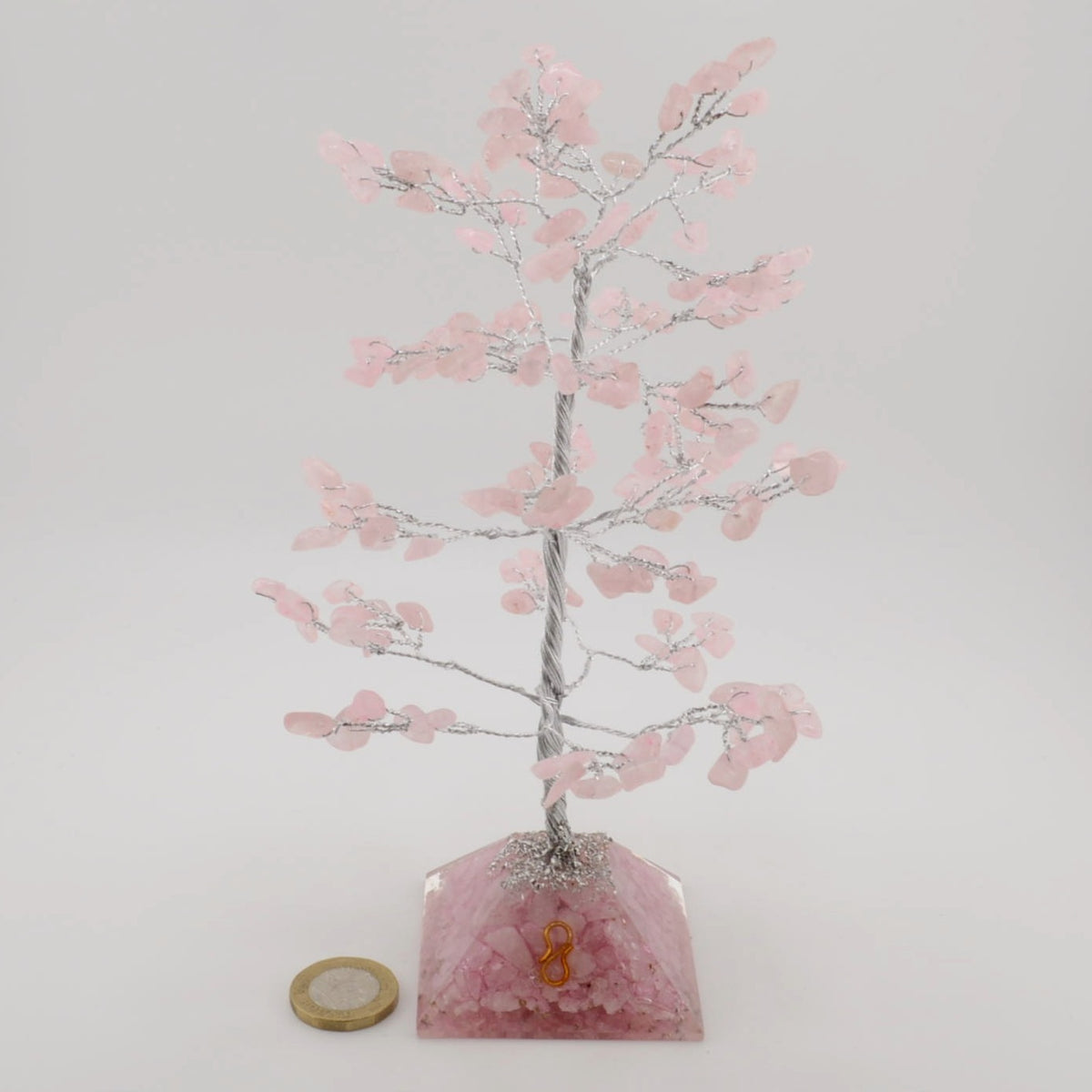 Rose Quartz Crystal Tree with Orgone Pyramid Base - 160 gemstone leaves