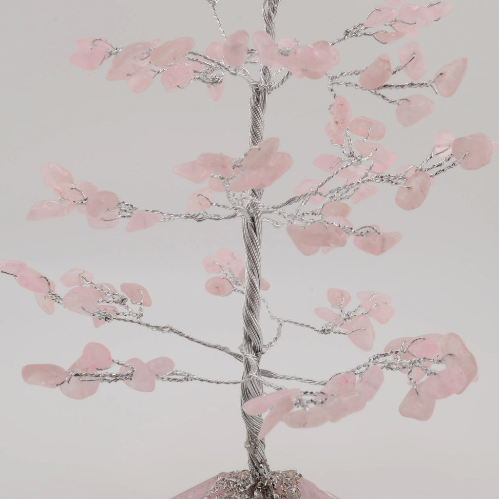 Rose Quartz Crystal Tree with Orgone Pyramid Base - 160 gemstone leaves