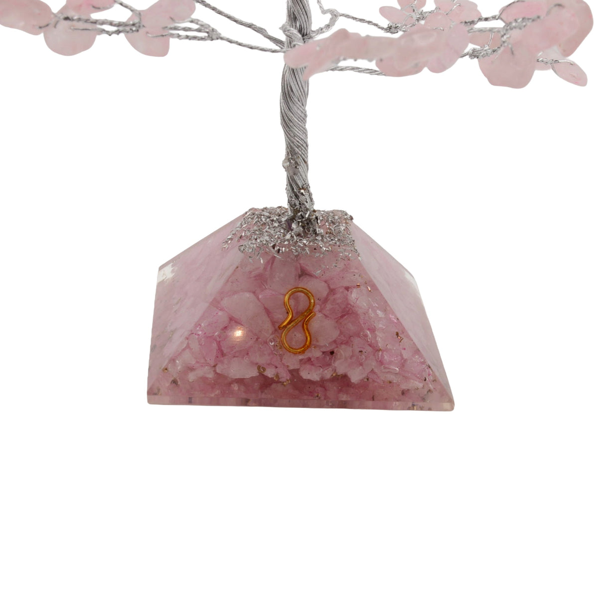 Rose Quartz Crystal Tree with Orgone Pyramid Base - 160 gemstone leaves