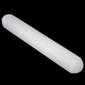 A translucent white cylindrical rod with rounded ends, made from selenite. Shown diagonally against a solid black background.