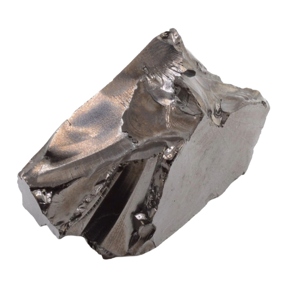 a mineral specimen of shungite from Bolivar, Santander Dept, Colombia, shown on a solid white background.