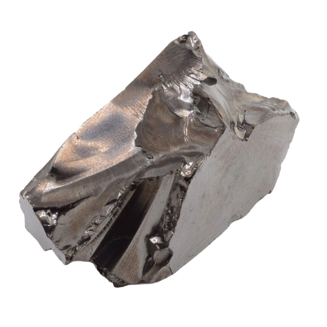 a mineral specimen of shungite from Bolivar, Santander Dept, Colombia, shown on a solid white background.
