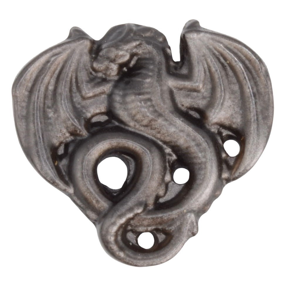 A Silver Sheen Obsidian Carving of a Flying Dragon, measuring 5cm on a white background