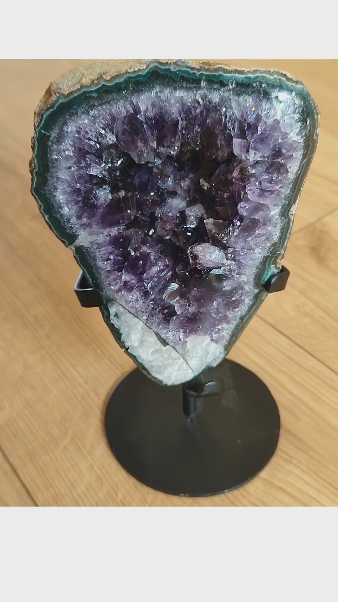 A+ Amethyst Cluster with Polished Face on Metal Stand