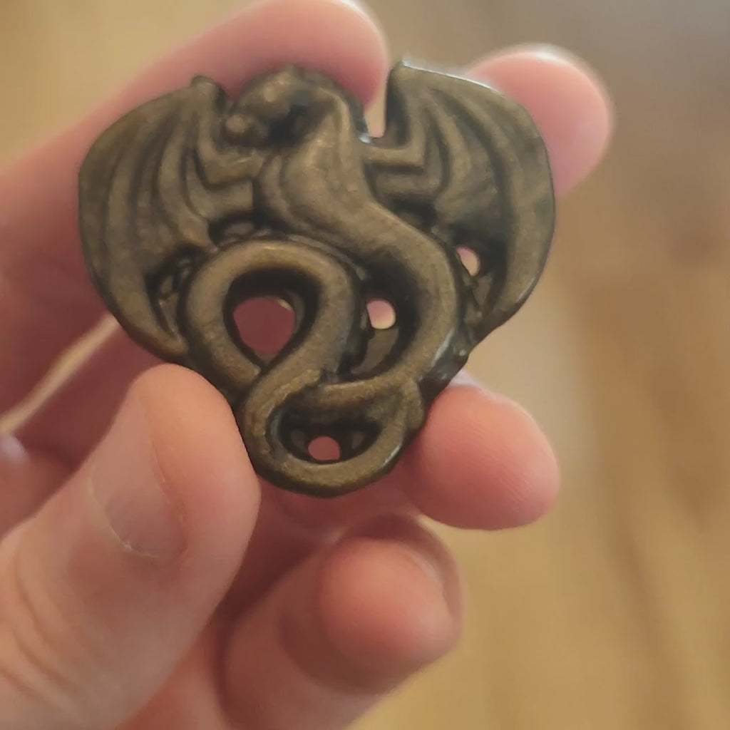 Golden Sheen Obsidian Flying Dragon Carving - 5cm
